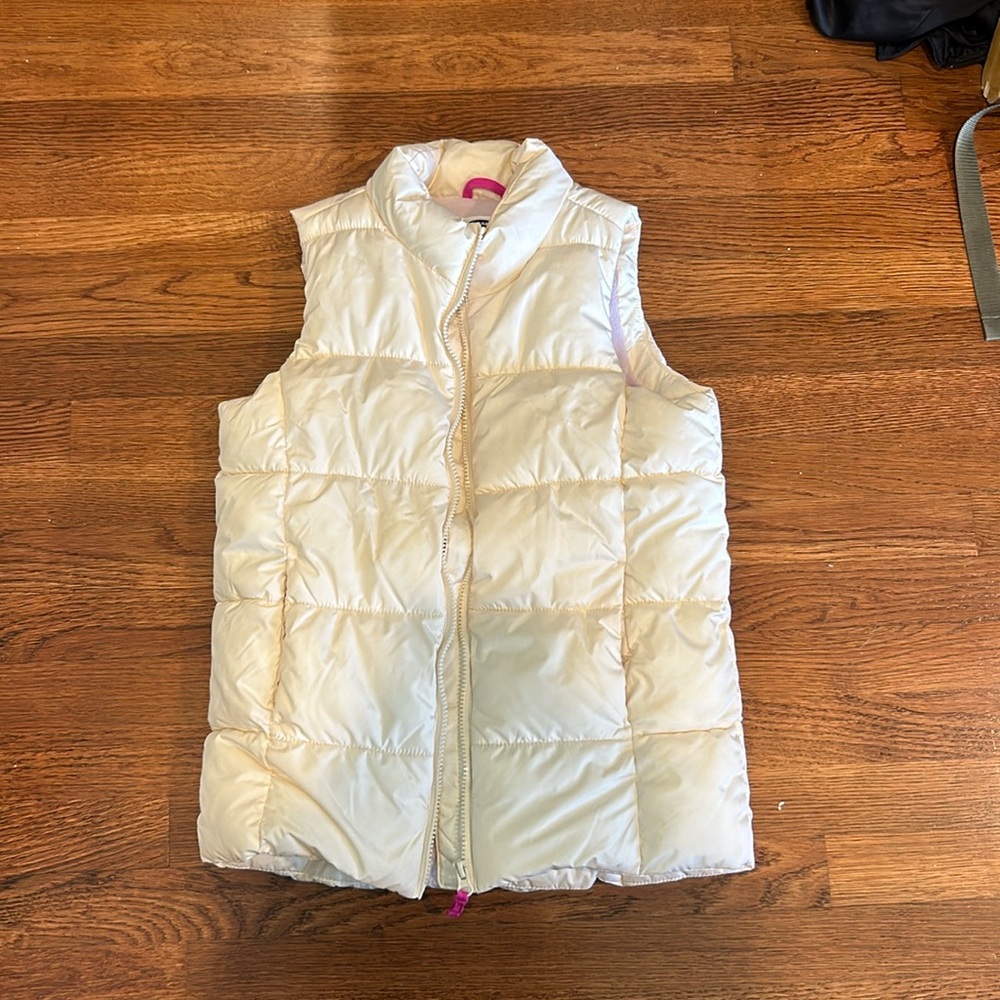 White Puffer Vest with Pink Interior Fleece